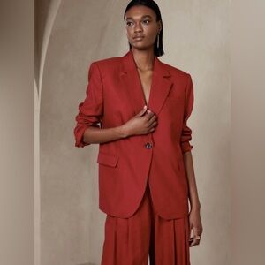 Banana Republic relaxed Lina boxy linen blend blazer , red - XS petite